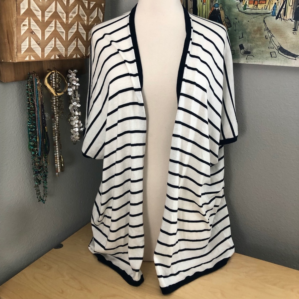 Ann Taylor LOFT Ivory Black Breton Stripe Open Cardigan Womens XS Coastal NWT